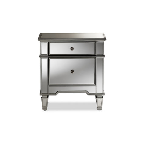 Urban Designs Sunderland Glamour Style Mirrored 2-Drawer Nightstand