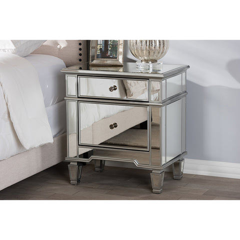 Urban Designs Sunderland Glamour Style Mirrored 2-Drawer Nightstand