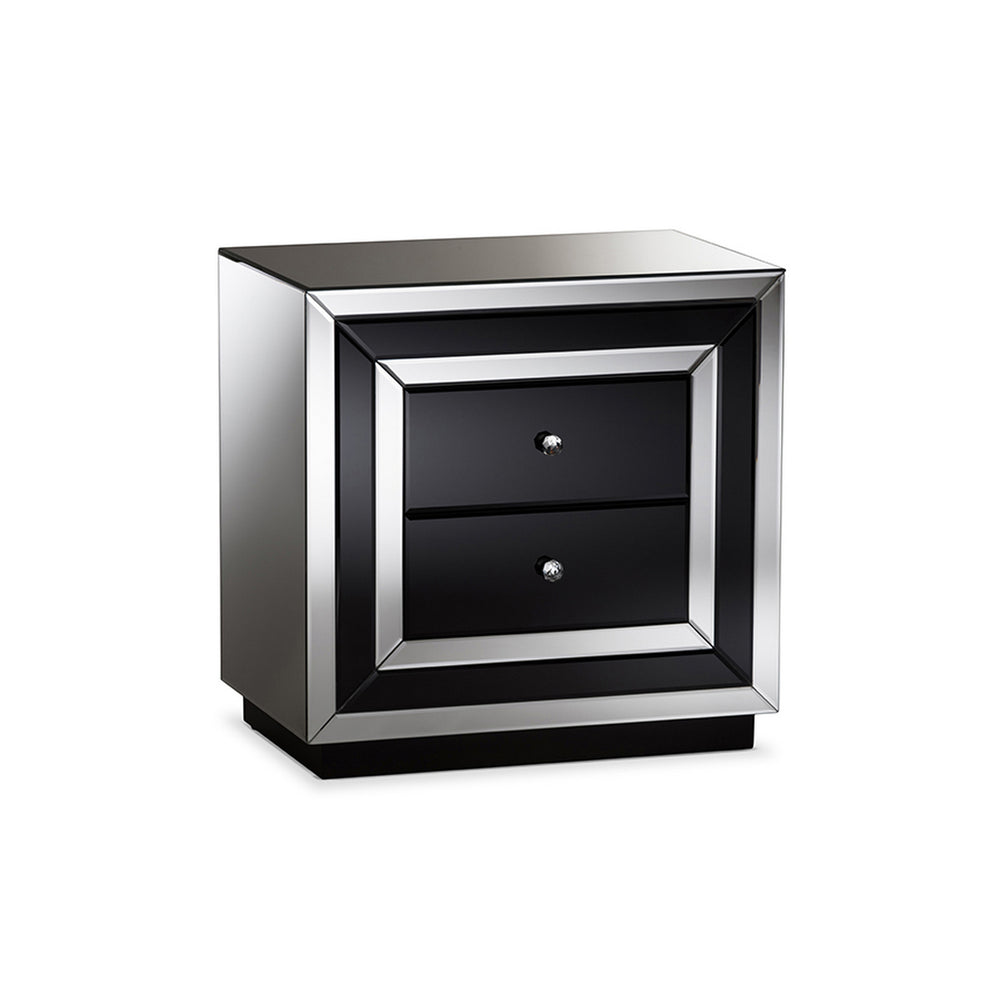 Urban Designs Milano Glamour Style Mirrored 2-Drawer Nightstand