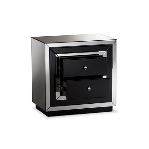 Urban Designs Milano Glamour Style Mirrored 2-Drawer Nightstand