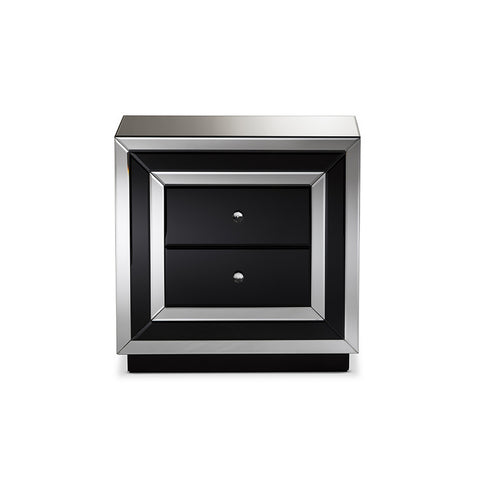 Urban Designs Milano Glamour Style Mirrored 2-Drawer Nightstand