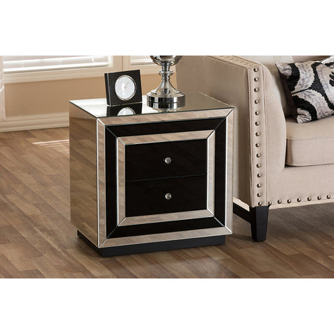 Urban Designs Milano Glamour Style Mirrored 2-Drawer Nightstand