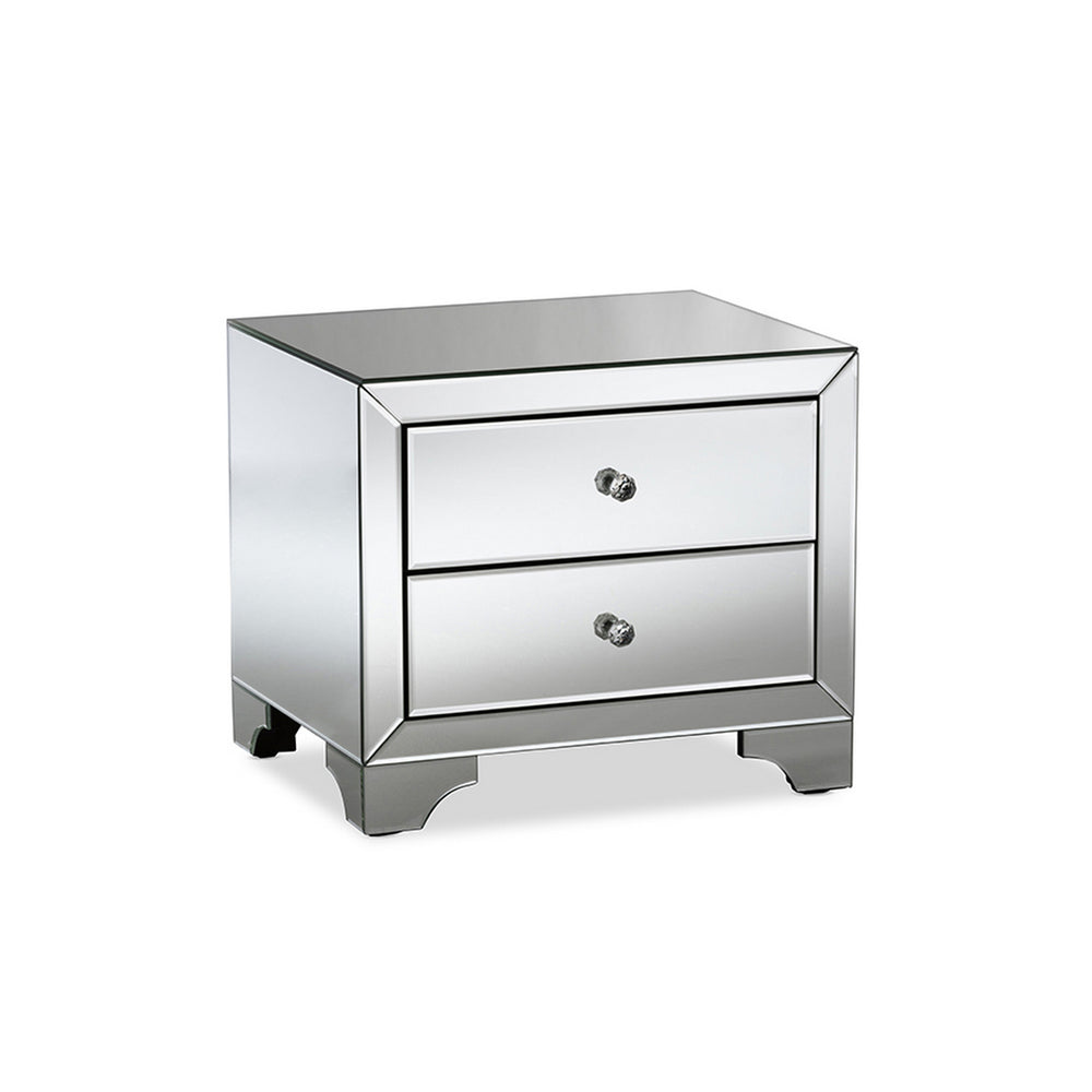 Urban Designs Berlin Glamour Style Mirrored 2-Drawer Nightstand