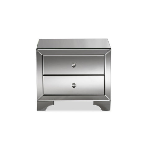 Urban Designs Berlin Glamour Style Mirrored 2-Drawer Nightstand