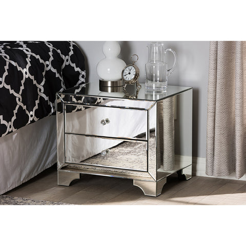 Urban Designs Berlin Glamour Style Mirrored 2-Drawer Nightstand