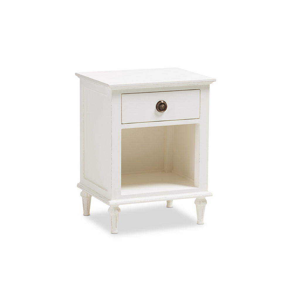 Urban Designs Rome French-Inspired Rustic Whitewash Wood 1-Drawer Nightstand