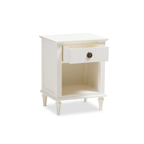 Urban Designs Rome French-Inspired Rustic Whitewash Wood 1-Drawer Nightstand