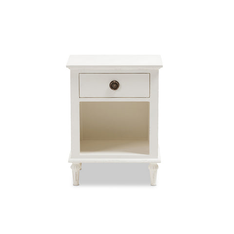 Urban Designs Rome French-Inspired Rustic Whitewash Wood 1-Drawer Nightstand