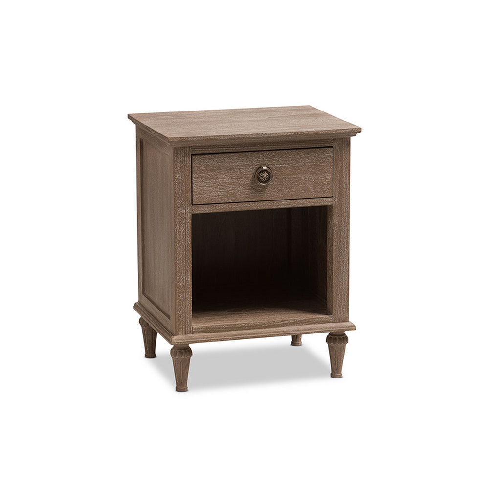 Urban Designs Rome Rustic Grey Wash Finish Wood 1-Drawer Nightstand