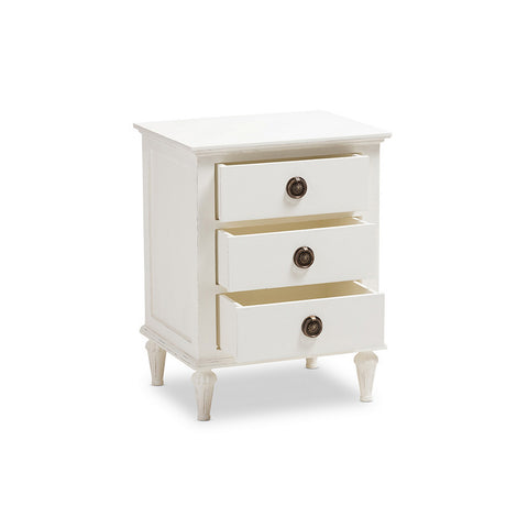 Urban Designs Rome French-Inspired Rustic Whitewash Wood 3-Drawer Nightstand