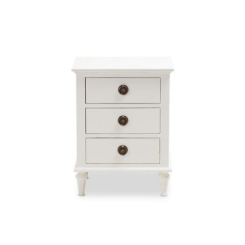 Urban Designs Rome French-Inspired Rustic Whitewash Wood 3-Drawer Nightstand