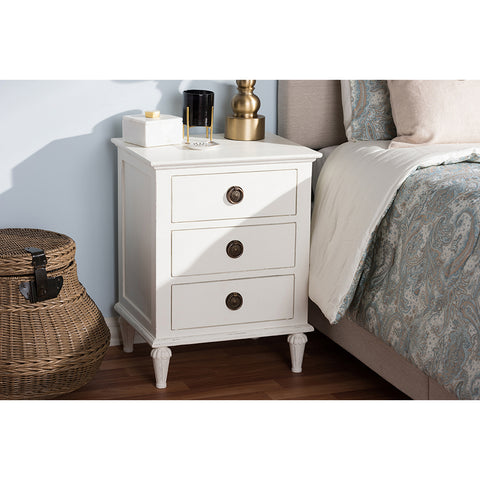 Urban Designs Rome French-Inspired Rustic Whitewash Wood 3-Drawer Nightstand