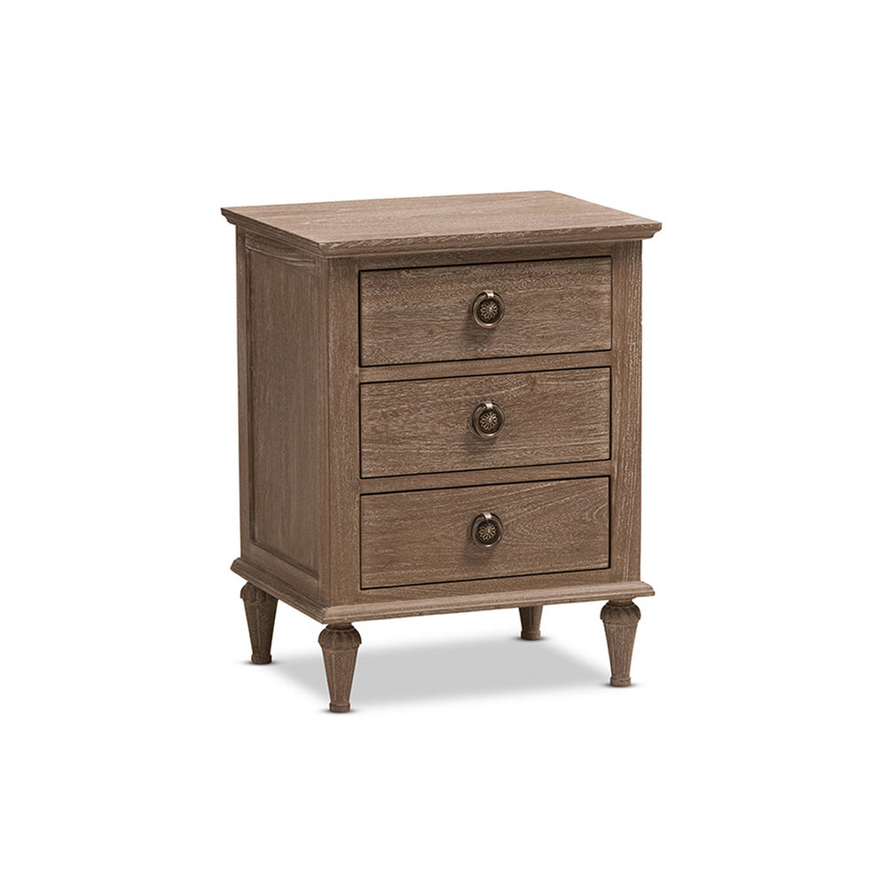 Urban Designs Rome Rustic Grey Wash Finish Wood 3-Drawer Nightstand