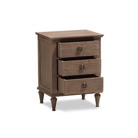 Urban Designs Rome Rustic Grey Wash Finish Wood 3-Drawer Nightstand