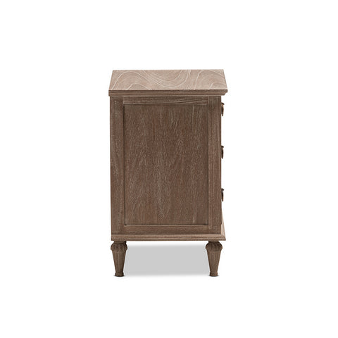 Urban Designs Rome Rustic Grey Wash Finish Wood 3-Drawer Nightstand