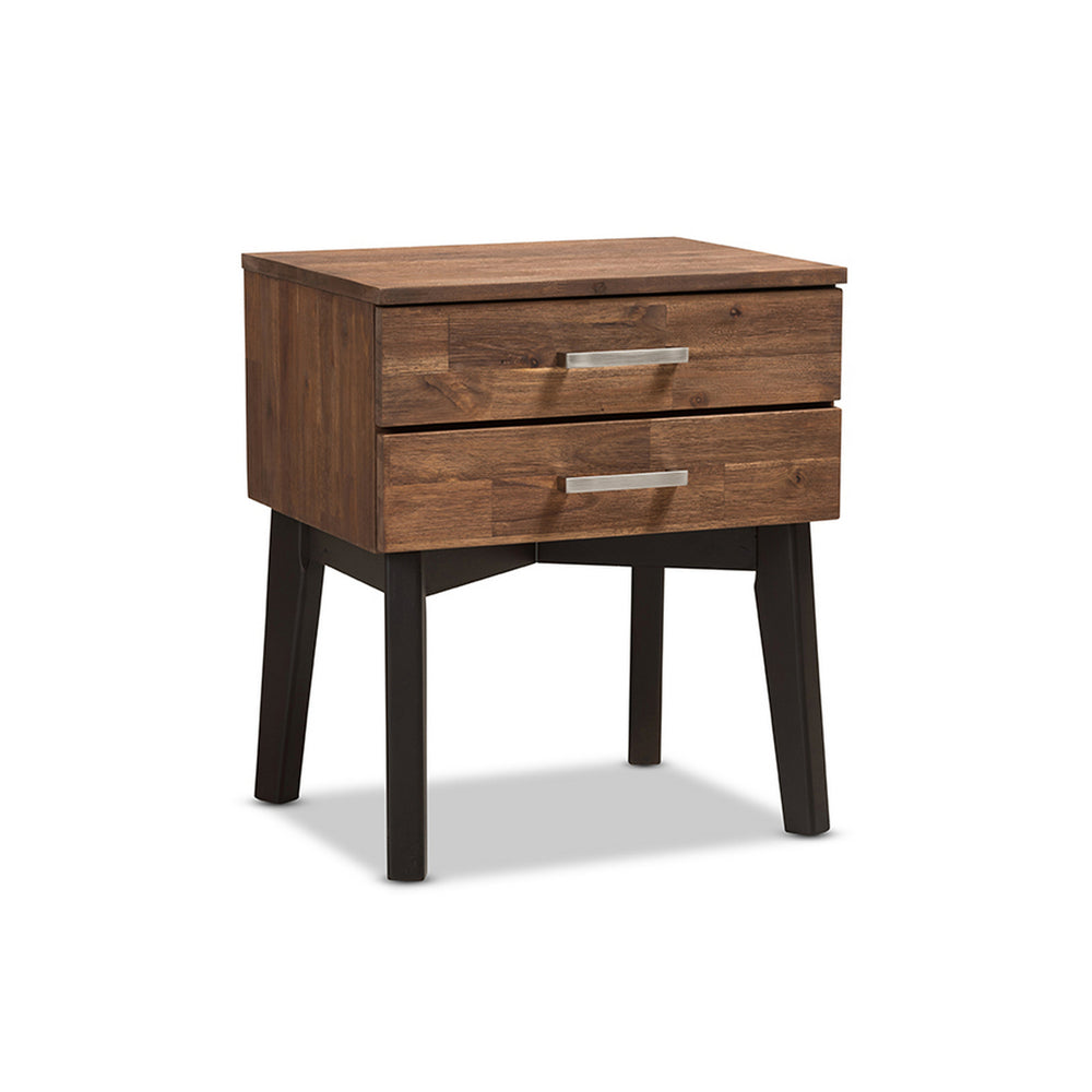 Urban Designs Hamburg Mid-Century Modern Brown Wood 2-Drawer Nightstand