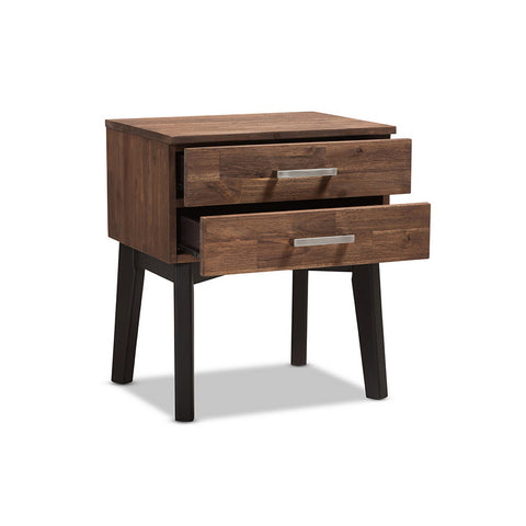 Urban Designs Hamburg Mid-Century Modern Brown Wood 2-Drawer Nightstand