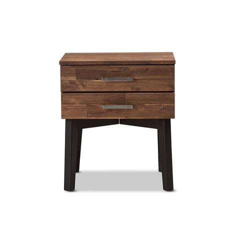 Urban Designs Hamburg Mid-Century Modern Brown Wood 2-Drawer Nightstand