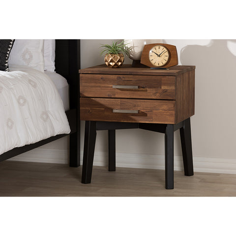 Urban Designs Hamburg Mid-Century Modern Brown Wood 2-Drawer Nightstand