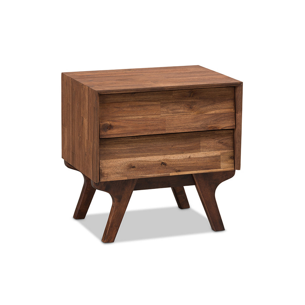 Urban Designs Vienna Mid-Century Modern Brown Wood 2-Drawer Nightstand