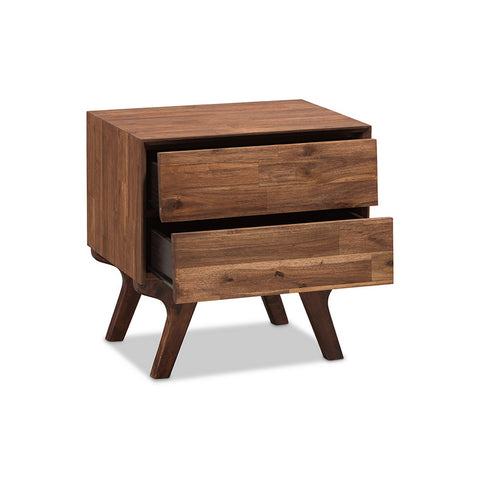 Urban Designs Vienna Mid-Century Modern Brown Wood 2-Drawer Nightstand