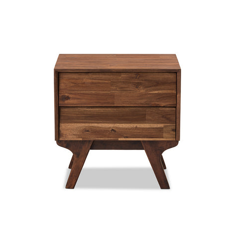 Urban Designs Vienna Mid-Century Modern Brown Wood 2-Drawer Nightstand