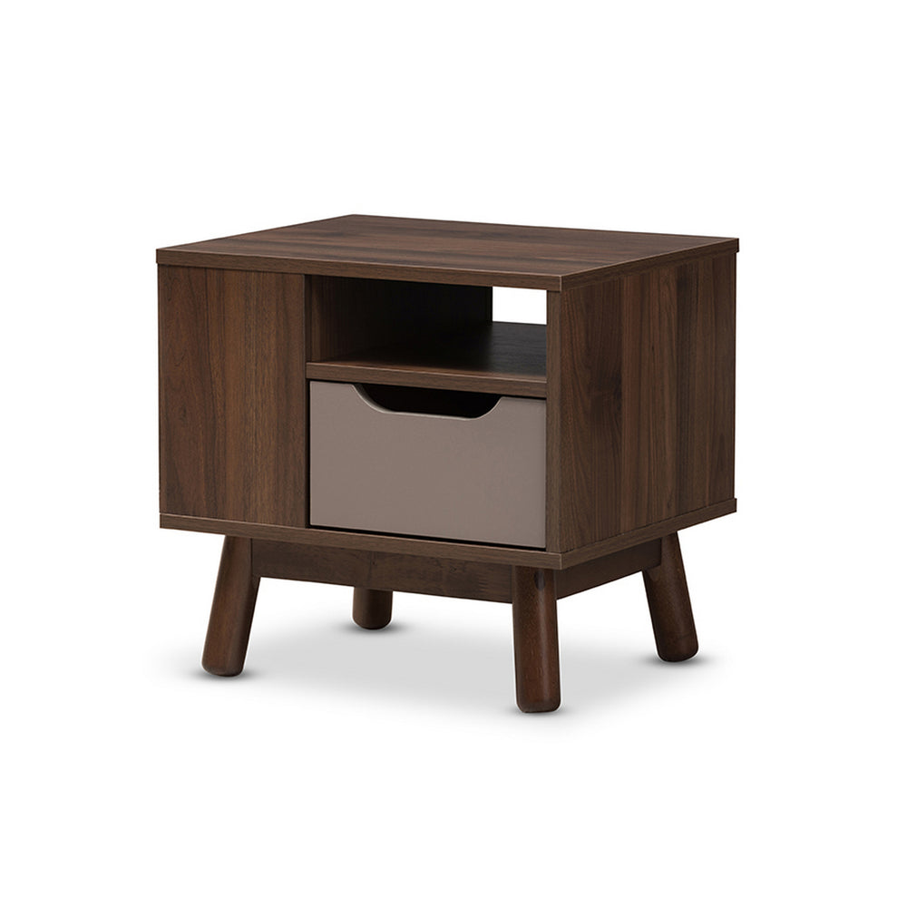 Urban Designs Britta Walnut Brown and Grey Two-Tone Finished Wood Nightstand