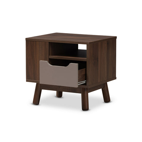 Urban Designs Britta Walnut Brown and Grey Two-Tone Finished Wood Nightstand