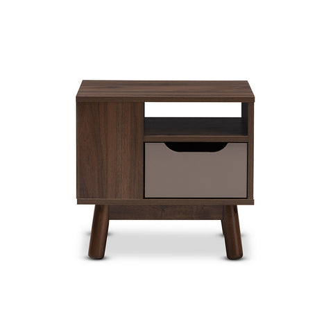 Urban Designs Britta Walnut Brown and Grey Two-Tone Finished Wood Nightstand