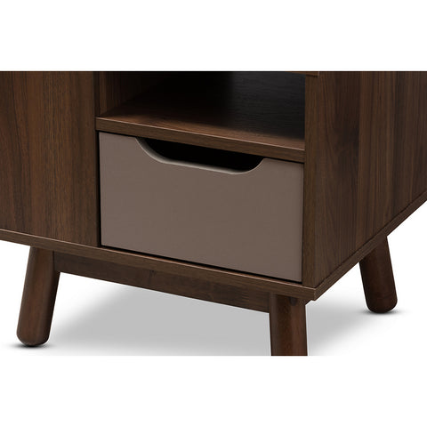 Urban Designs Britta Walnut Brown and Grey Two-Tone Finished Wood Nightstand