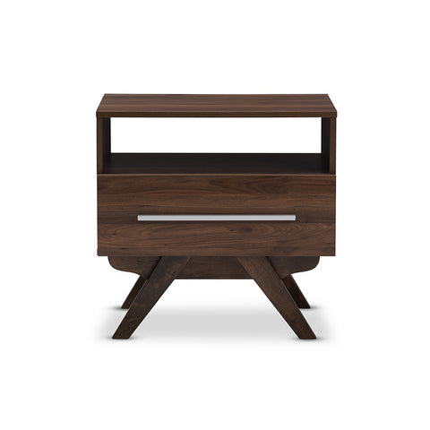 Urban Designs Ashfield Mid-Century Modern Walnut Brown Finished Wood Nightstand