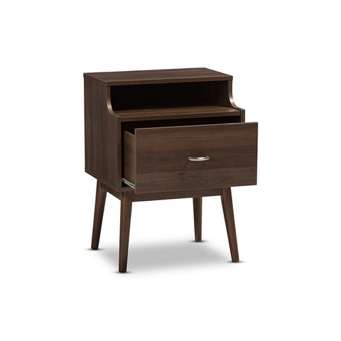 Urban Designs Disa Mid-Century Modern Walnut Brown Finished Nightstand