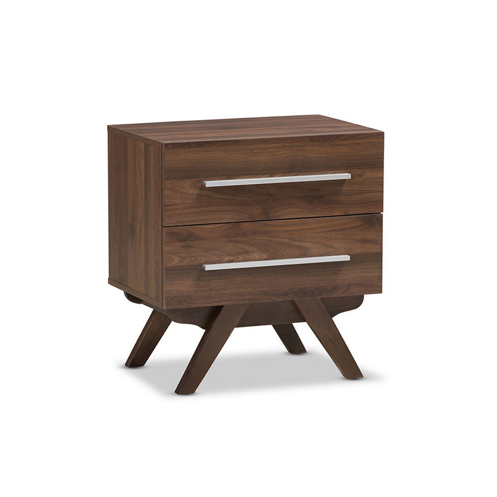 Urban Designs Auburn Mid-Century Walnut Brown Finished Wood 2-Drawer Nightstand