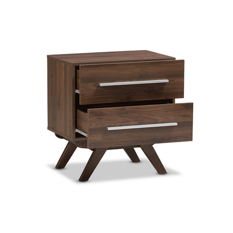 Urban Designs Auburn Mid-Century Walnut Brown Finished Wood 2-Drawer Nightstand