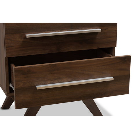 Urban Designs Auburn Mid-Century Walnut Brown Finished Wood 2-Drawer Nightstand