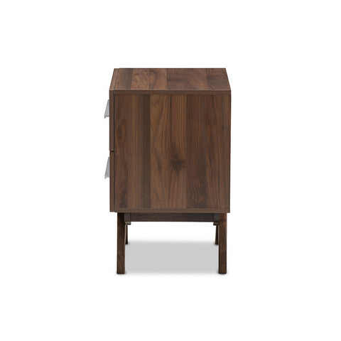 Urban Designs Auburn Mid-Century Walnut Brown Finished Wood 2-Drawer Nightstand