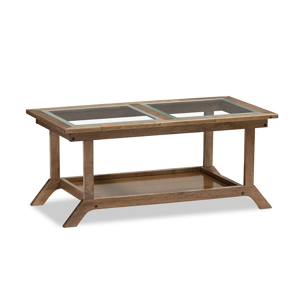 Urban Designs Cayla Modern "Walnut" Brown Wood Glass-Top Coffee Table