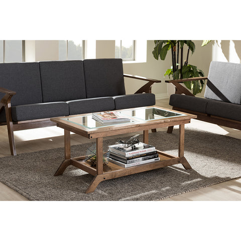 Urban Designs Cayla Modern "Walnut" Brown Wood Glass-Top Coffee Table