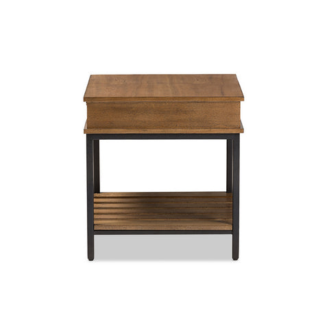 Urban Designs Newcastle Oak Brown Finished Wood Black Metal End Table