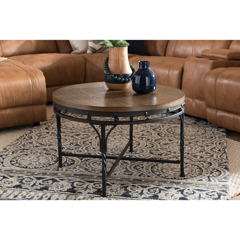 Urban Designs Austin Vintage Industrial Bronze Round Coffee Occasional Table