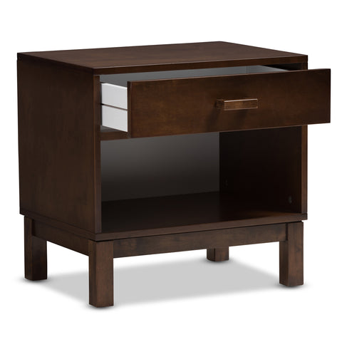 Urban Designs Reanne 1-Drawer Wood Nightstand with Shelf in Brown