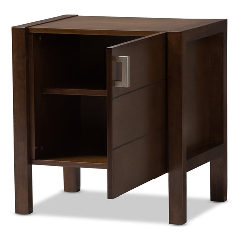 Urban Designs Kouma Wooden Nightstand with Door in Brown Finish