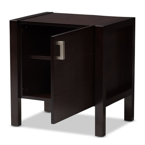 Urban Designs Kouma Wooden Nightstand with Door in Dark Brown Finish