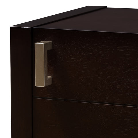 Urban Designs Kouma Wooden Nightstand with Door in Dark Brown Finish