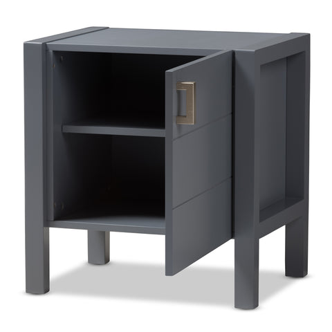 Urban Designs Kouma Wooden Nightstand with Door in Grey Finish