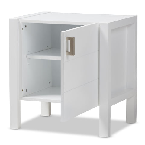 Urban Designs Kouma Wooden Nightstand with Door in White Finish