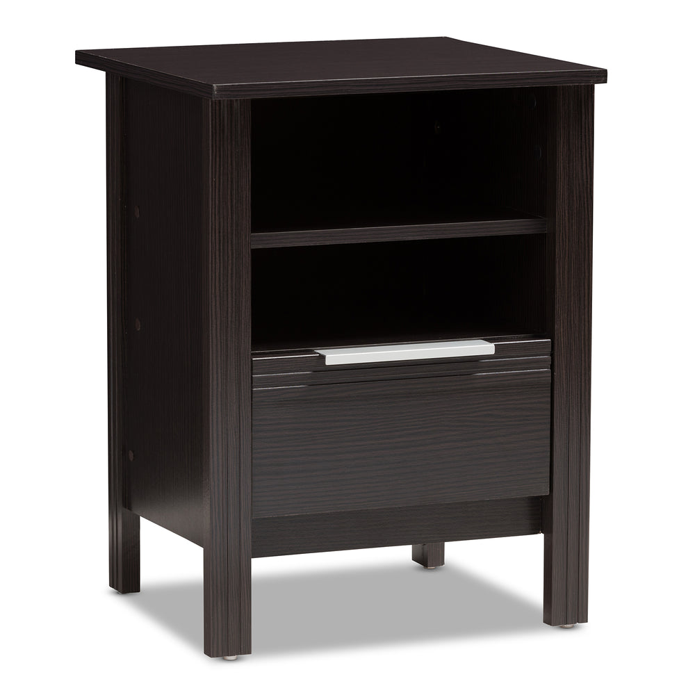 Urban Designs Chapman 1-Drawer Wooden Nightstand in Wenge Brown Finish