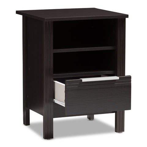 Urban Designs Chapman 1-Drawer Wooden Nightstand in Wenge Brown Finish