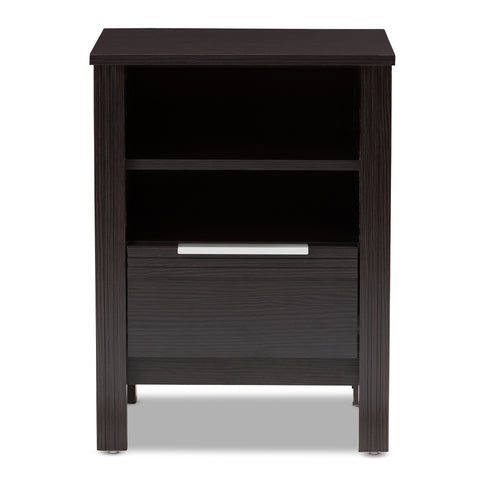 Urban Designs Chapman 1-Drawer Wooden Nightstand in Wenge Brown Finish