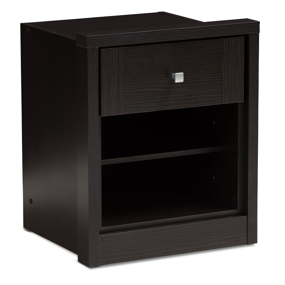 Urban Designs Watkins 1-Drawer Wooden Nightstand in Wenge Brown Finish